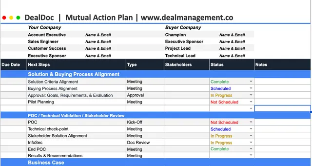 Mutual Action Plan Template preview
