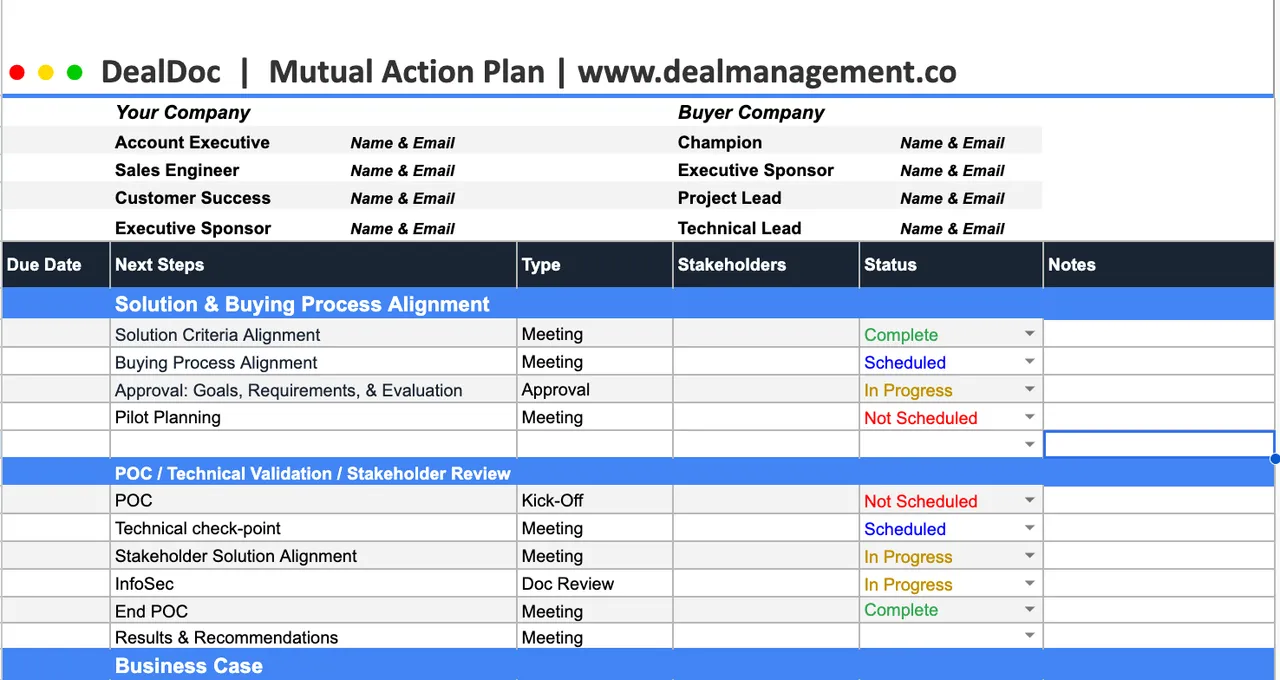 Mutual Action Plan Template preview