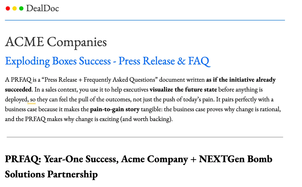 PRFAQ Template preview