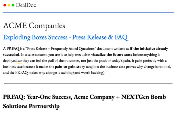PRFAQ Template preview